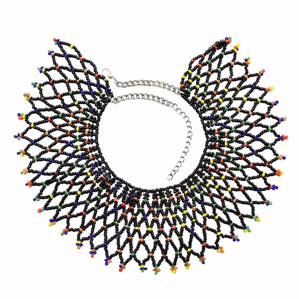 Handcrafted African Beaded Collar Necklace – Vibrant Traditional Zulu Inspired Statement Choker