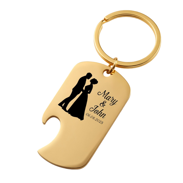 Custom Personalized Wedding Couple Keychain & Bottle Opener – Engraved Puzzle Piece Keyring Anniversary Gift