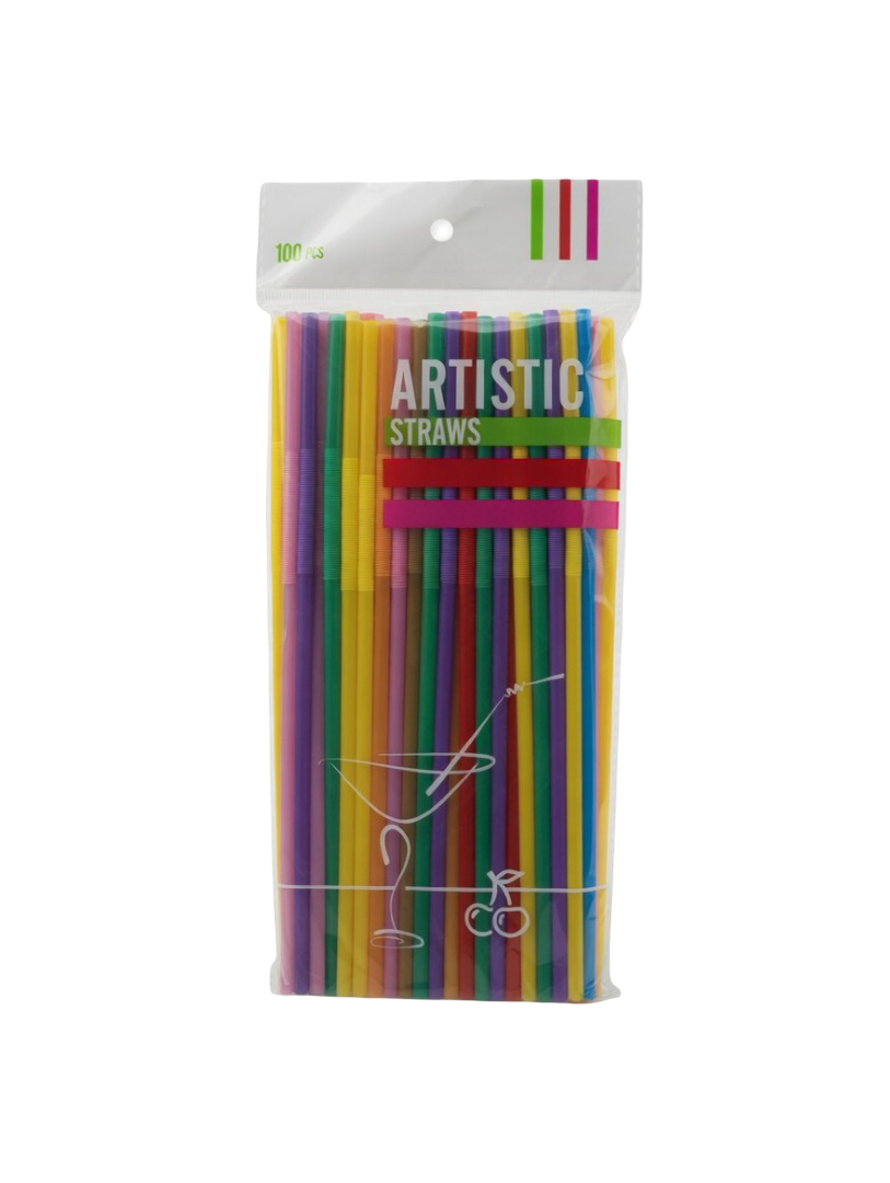 100-Piece Multicolored Flexible Plastic Artistic Straws Set
