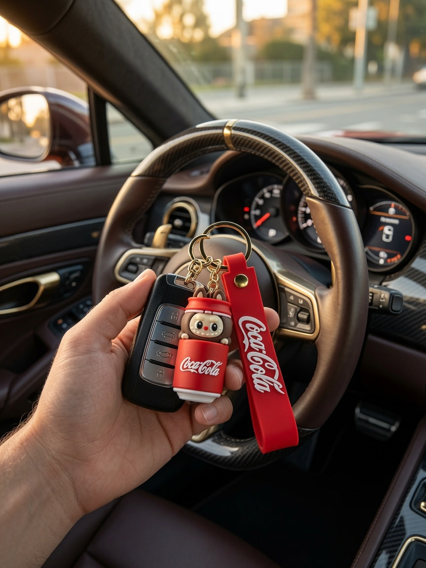 3D Cute Pop Mart Labubu Coca-Cola Can Keychain & Wrist Strap Charm