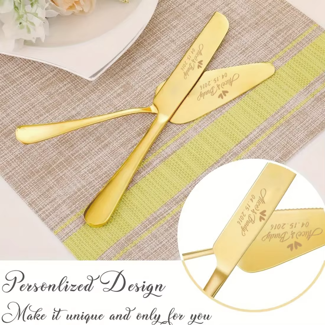 Personalized Wedding Cake Knife and Server Set