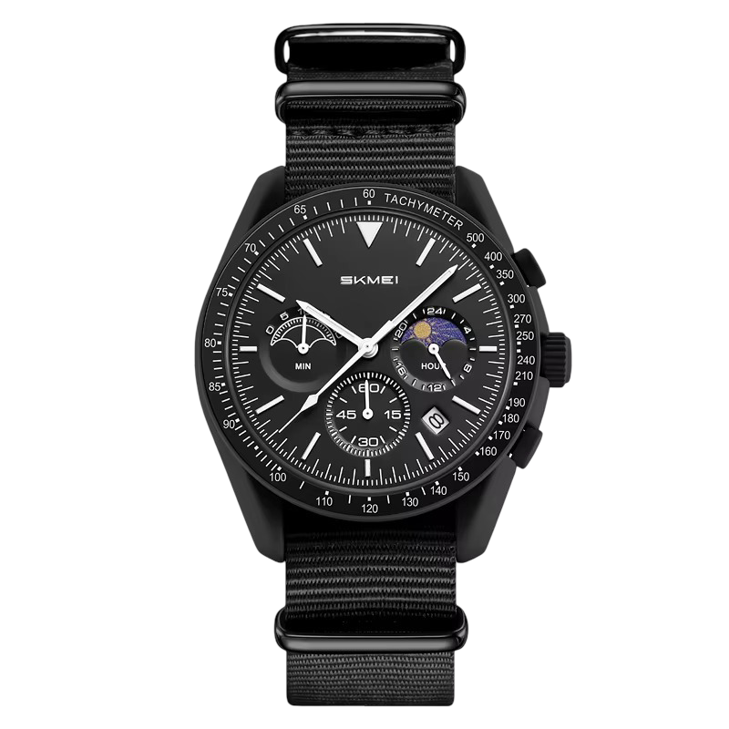 SKMEI Women's Sports Chronograph Watch with Pink NATO Nylon Strap & Moon Phase Dial