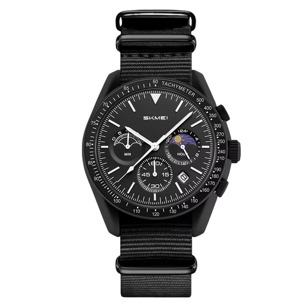 SKMEI Women's Sports Chronograph Watch with Pink NATO Nylon Strap & Moon Phase Dial
