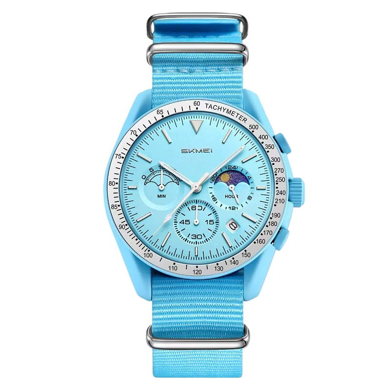 SKMEI Women's Sports Chronograph Watch with Pink NATO Nylon Strap & Moon Phase Dial