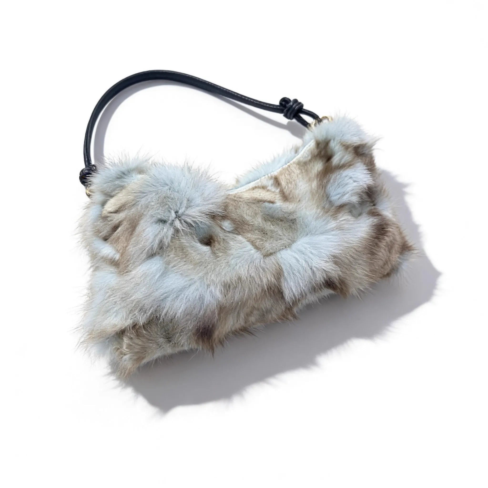 Luxury Faux Fur Color-Block Shoulder Bag – Plush Underarm Handbag with Sleek Leather Strap