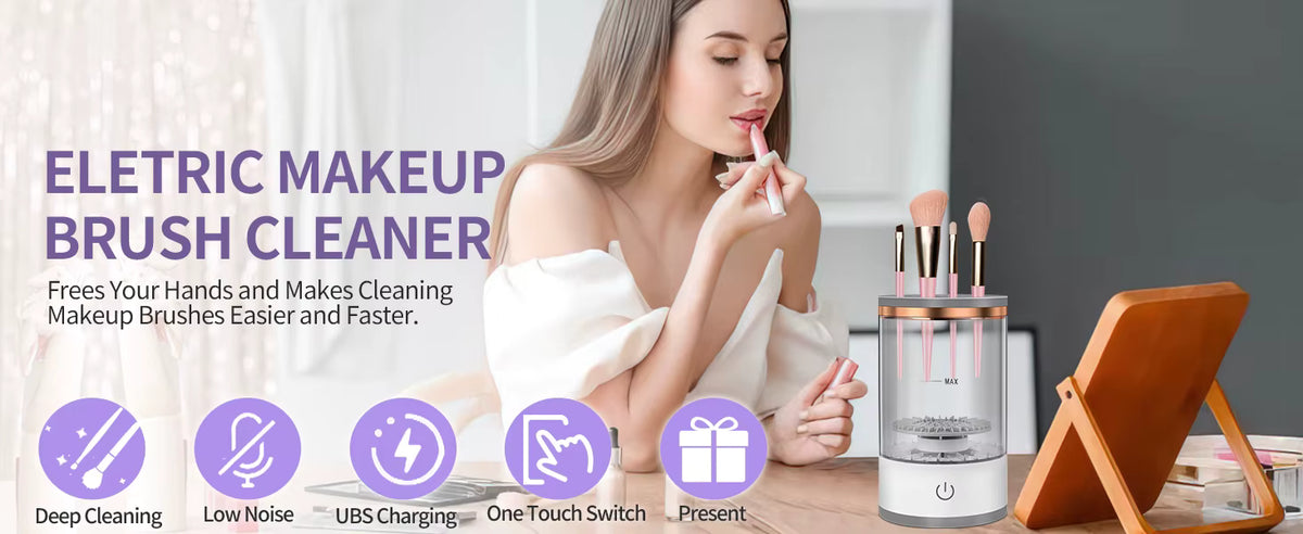 Electric Makeup Brush Cleaner & Dryer Machine – Automatic Sonic Vibration Cleaning Device with USB Charging & Multi-Brush Holder