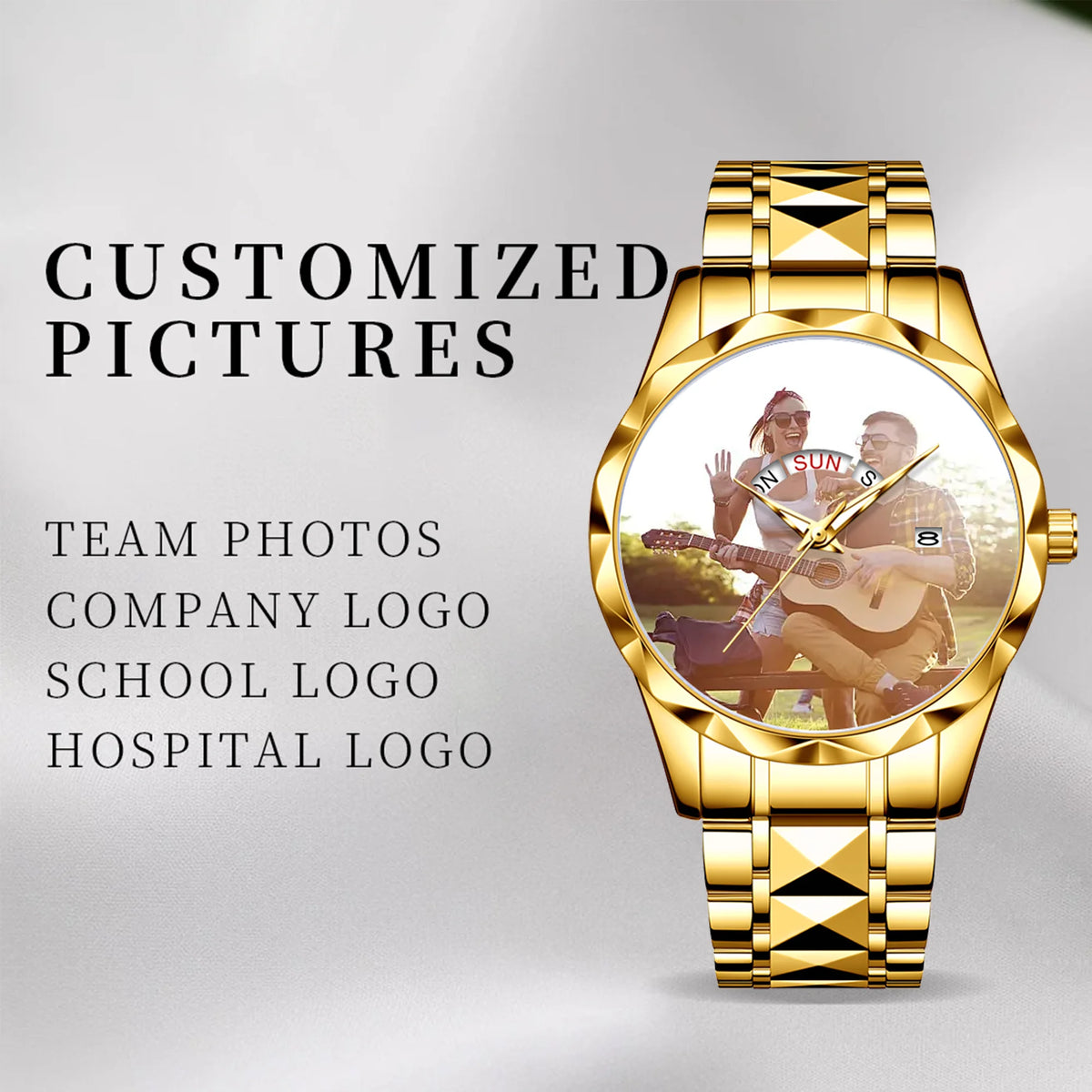 Luxury Two-Tone Stainless Steel Women's Quartz Watch – Custom Photo Dial with Day/Date Display