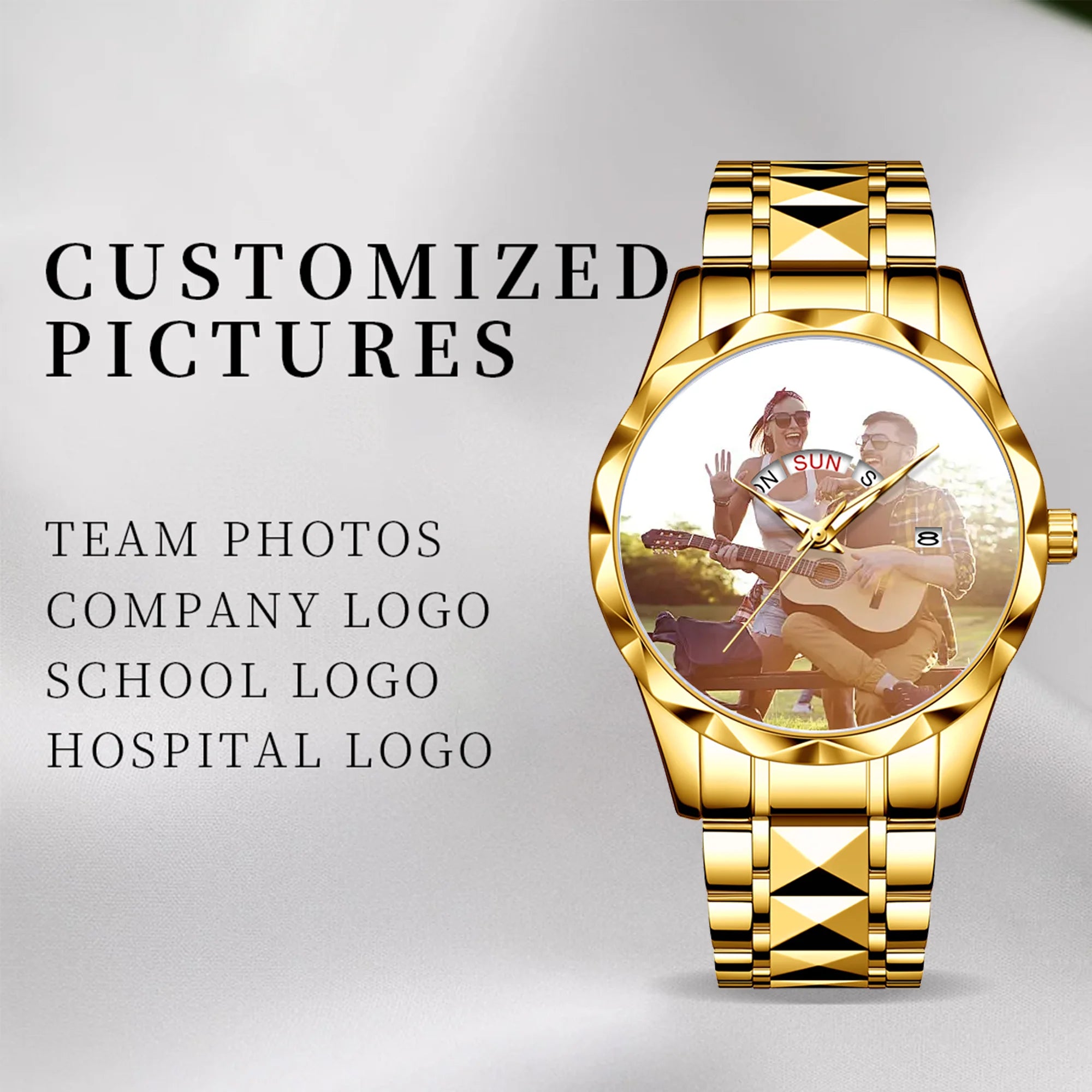 Luxury Two-Tone Stainless Steel Women's Quartz Watch – Custom Photo Dial with Day/Date Display