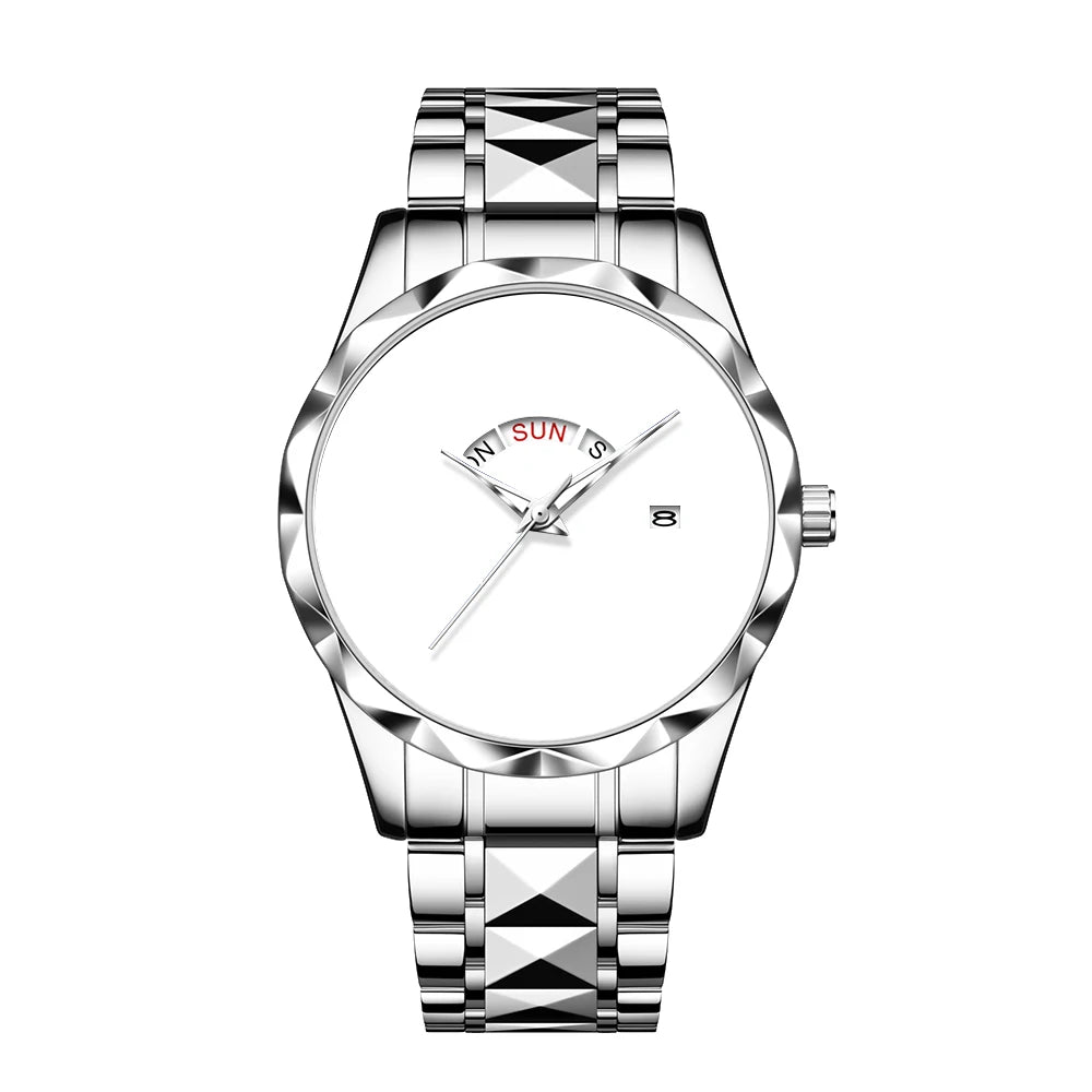 Customized Personalized Photo Calendar Watch for Men – Luxury Waterproof Stainless Steel Quartz Wristwatch with Day-Date Display