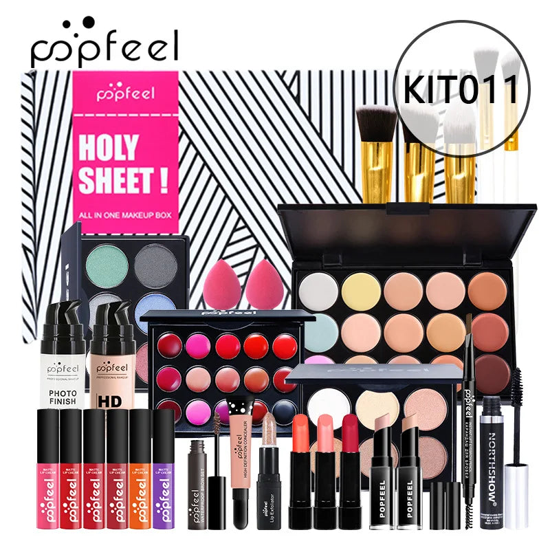 POPFEEEL All-In-One Professional Makeup Kit with Glitter Travel Case – Complete 35+ Piece Cosmetics & Brush Set for Beginners and Pros (KIT014)