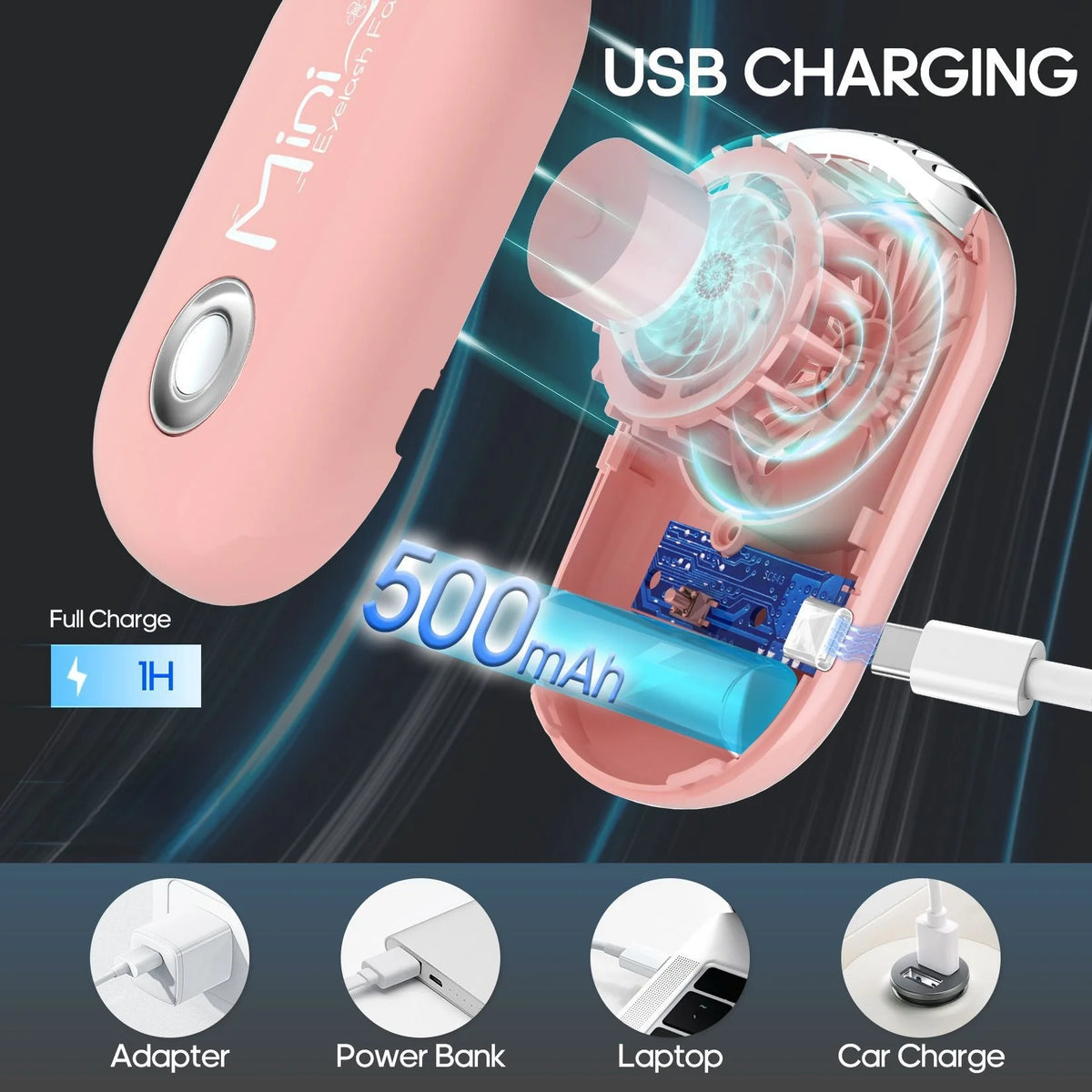 Portable Mini Eyelash Fan Dryer – Rechargeable USB Extension Drying Fan