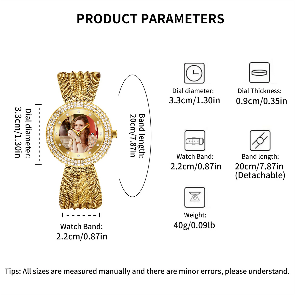 Personalized Diamond-Bezel Mesh Strap Women's Watch – Custom Photo Dial