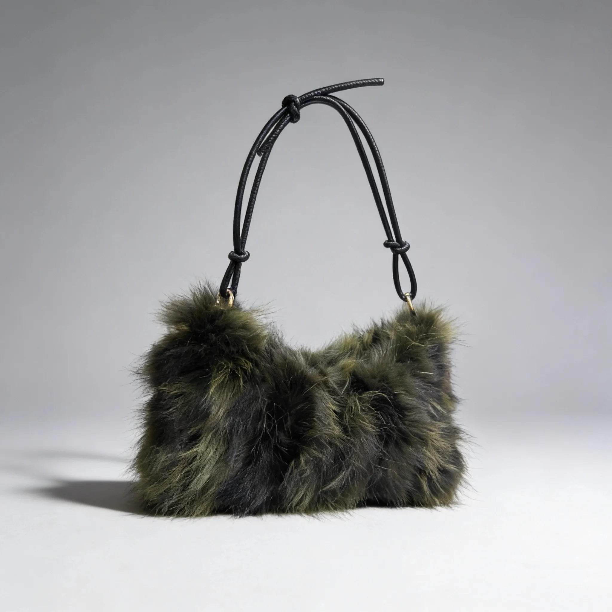 Luxury Faux Fur Color-Block Shoulder Bag – Plush Underarm Handbag with Sleek Leather Strap