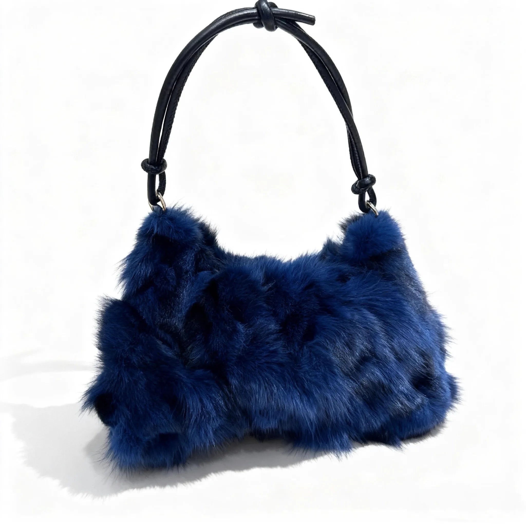 Luxury Faux Fur Color-Block Shoulder Bag – Plush Underarm Handbag with Sleek Leather Strap