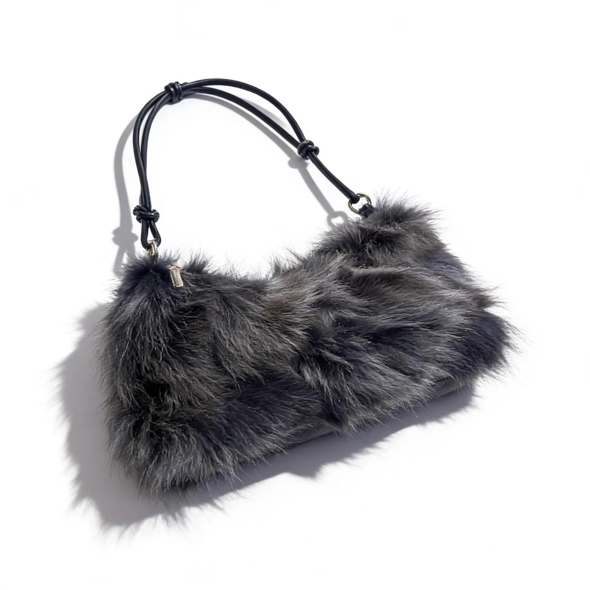 Luxury Faux Fur Color-Block Shoulder Bag – Plush Underarm Handbag with Sleek Leather Strap