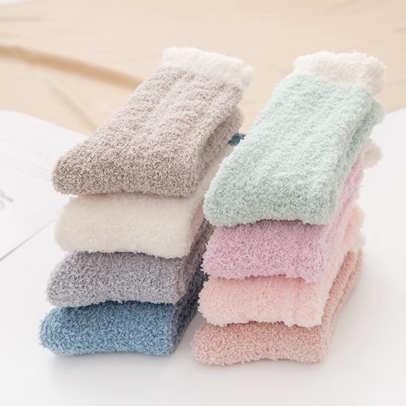 Ultra-Plush Fleece Microfiber Bed Socks – 4-Pack Cozy Warm Winter Slipper Socks with Sherpa Trim