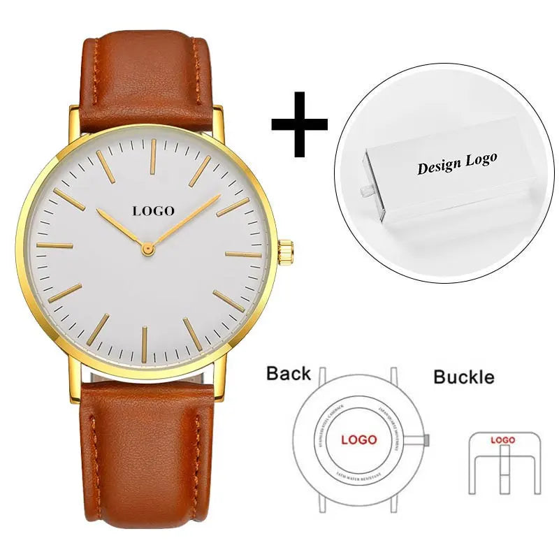 Personalized Photo Men's Quartz Watch – Custom Genuine Leather Strap Wristwatch with Gold Bezel