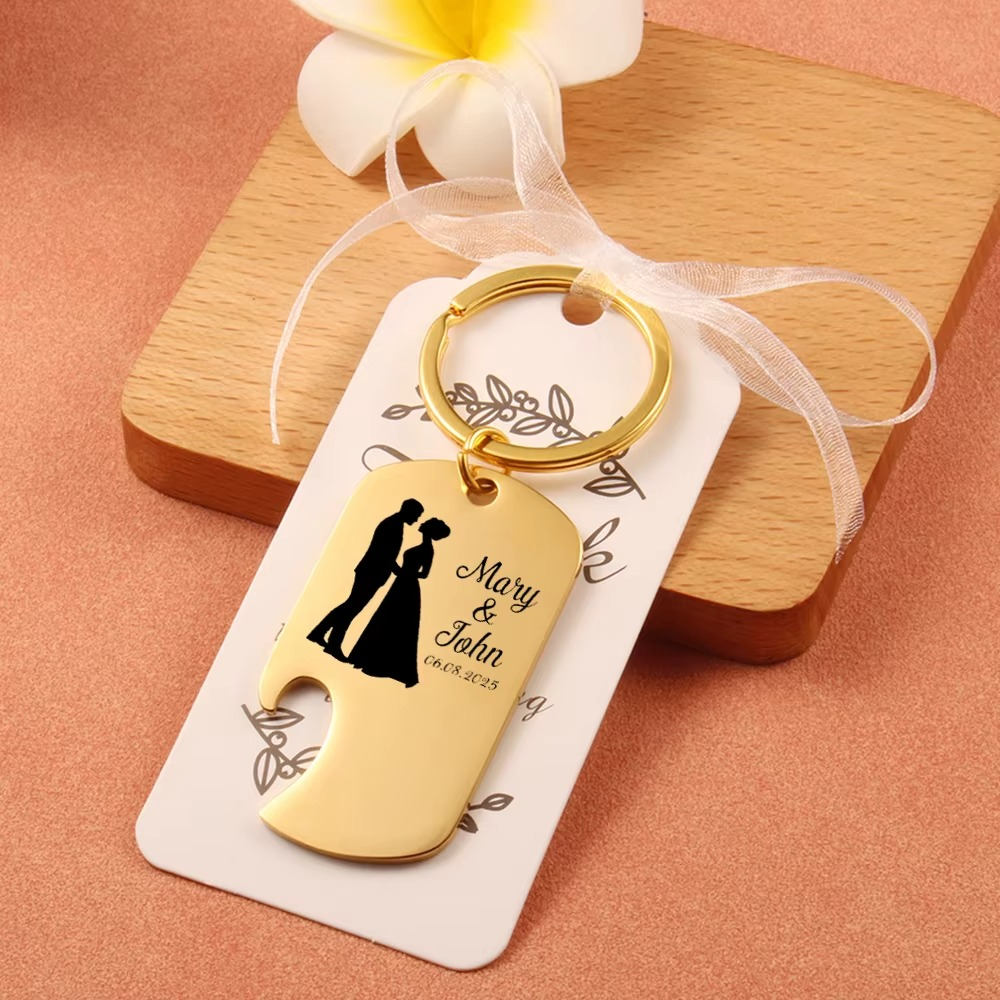 Custom Personalized Wedding Couple Keychain & Bottle Opener – Engraved Puzzle Piece Keyring Anniversary Gift