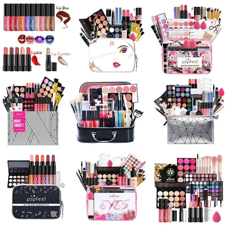 POPFEEEL All-In-One Professional Makeup Kit with Glitter Travel Case – Complete 35+ Piece Cosmetics & Brush Set for Beginners and Pros (KIT014)