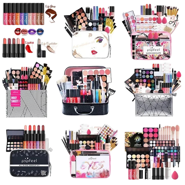 POPFEEEL All-In-One Professional Makeup Kit with Glitter Travel Case – Complete 35+ Piece Cosmetics & Brush Set for Beginners and Pros (KIT014)