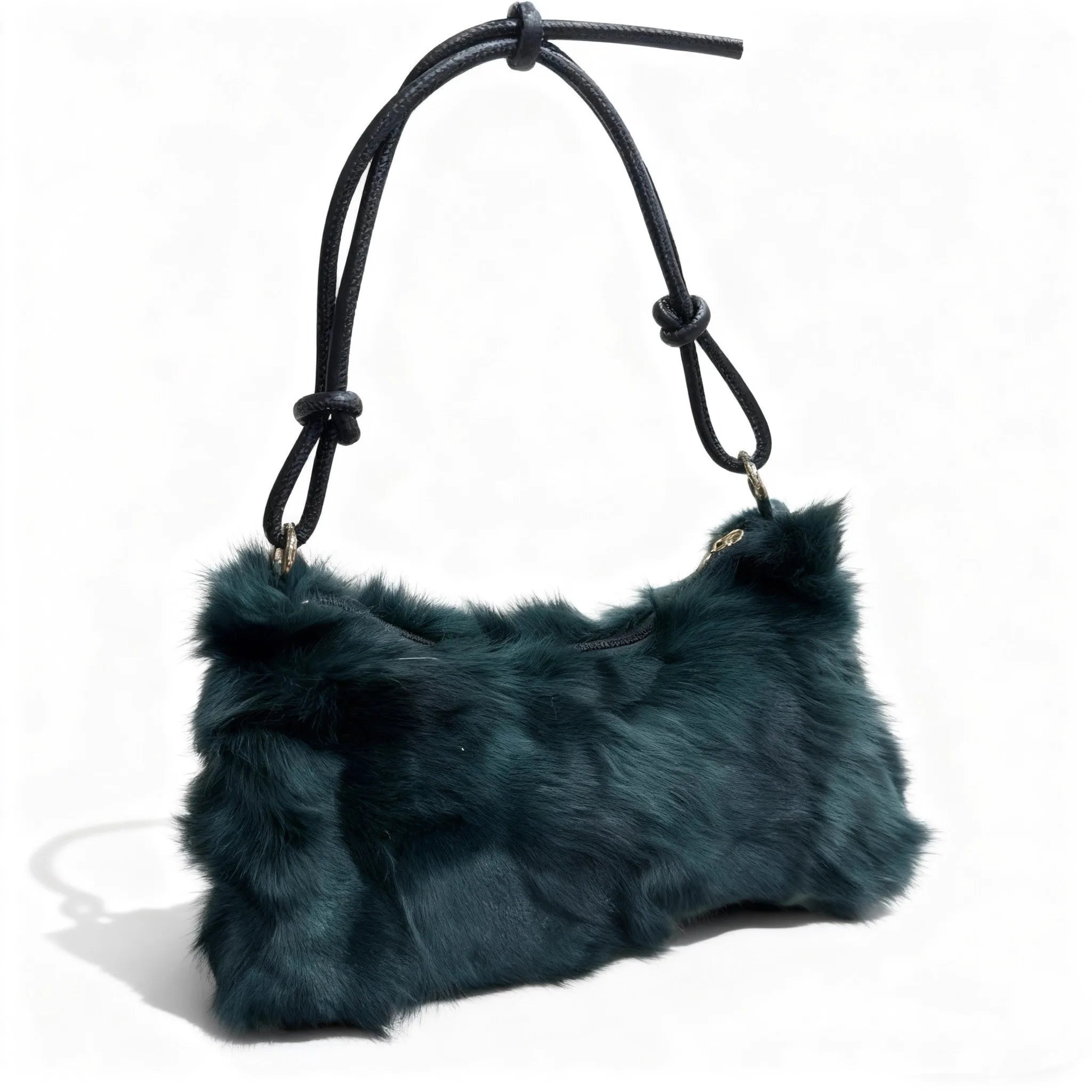 Luxury Faux Fur Color-Block Shoulder Bag – Plush Underarm Handbag with Sleek Leather Strap