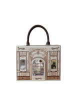 Vintage Baroque Library Top-Handle Satchel – Elegant Embossed Literary Cat Handbag