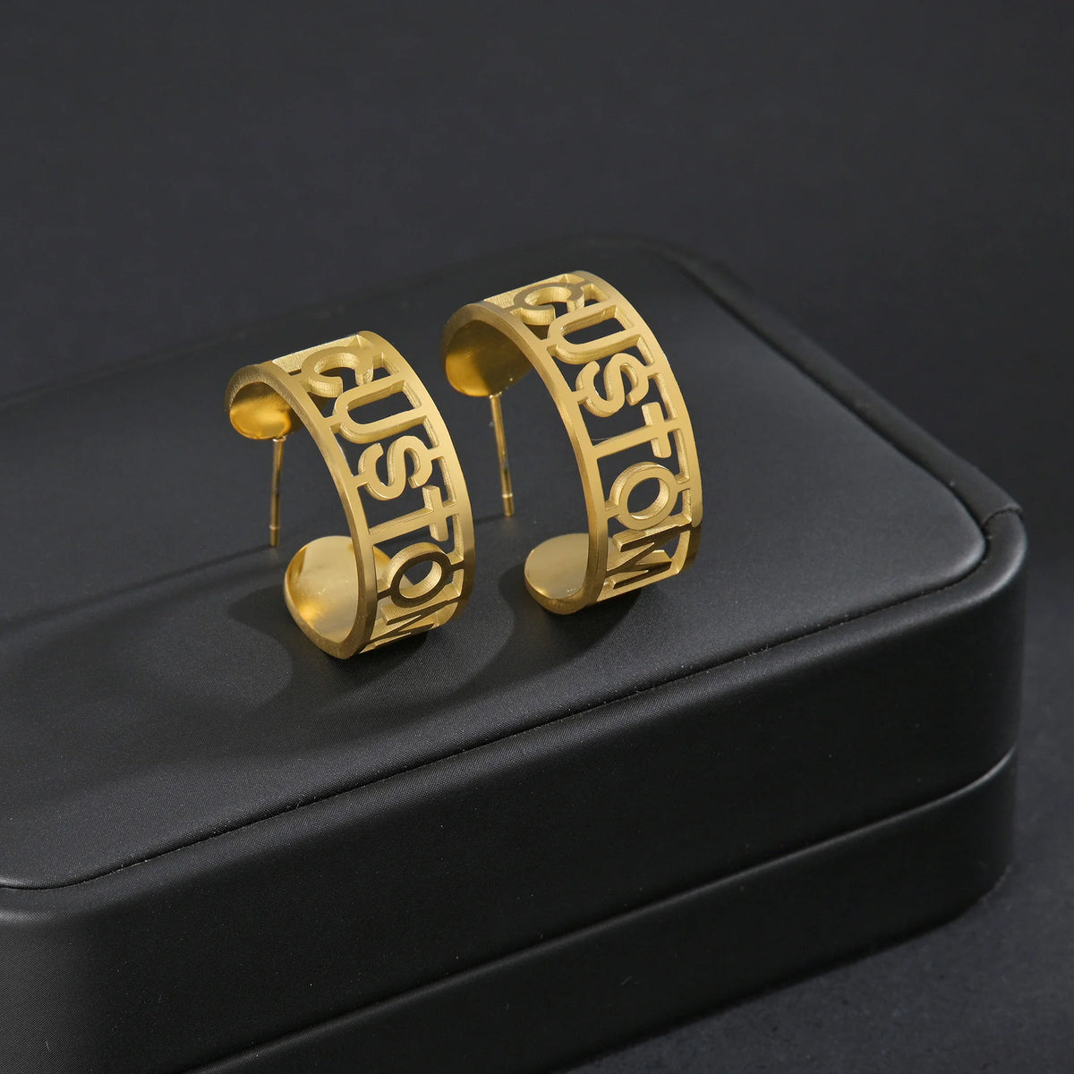 Custom Name Drop Earrings – Personalized Gold Plated Stainless Steel Initial Chain Earrings