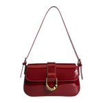 Elegant Wine Red Patent Leather Shoulder Bag – Vintage Glossy Baguette Handbag with Gold Hardware