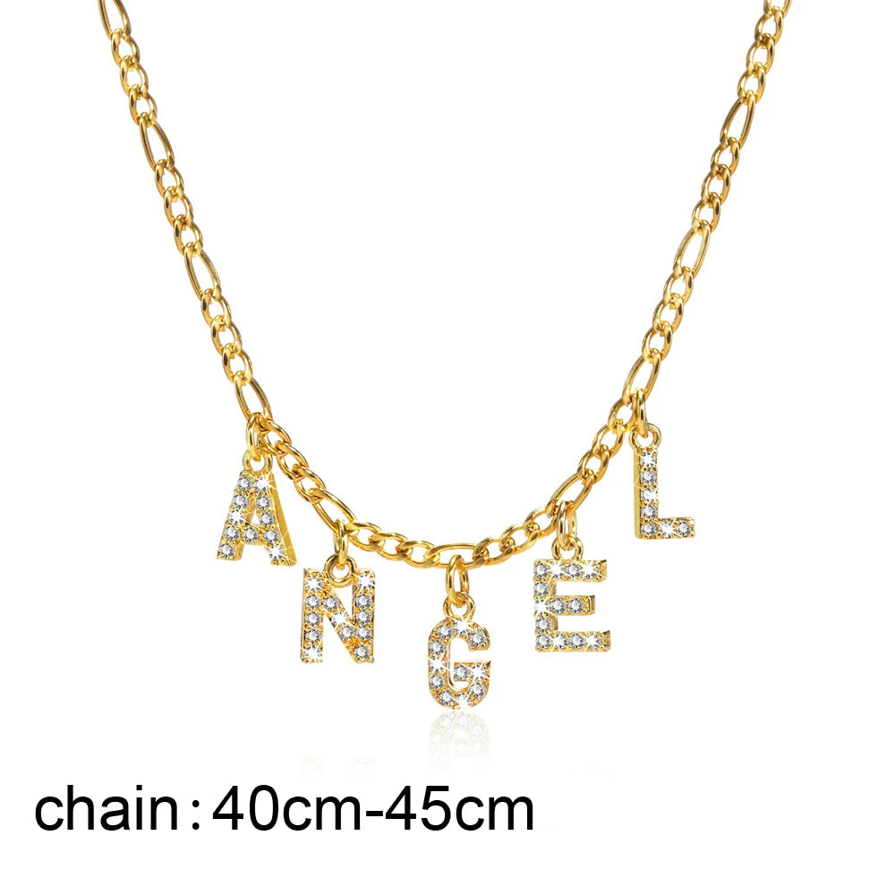 Crystal Initial Dangle Necklace – Personalized Rhinestone Alphabet Charm Choker