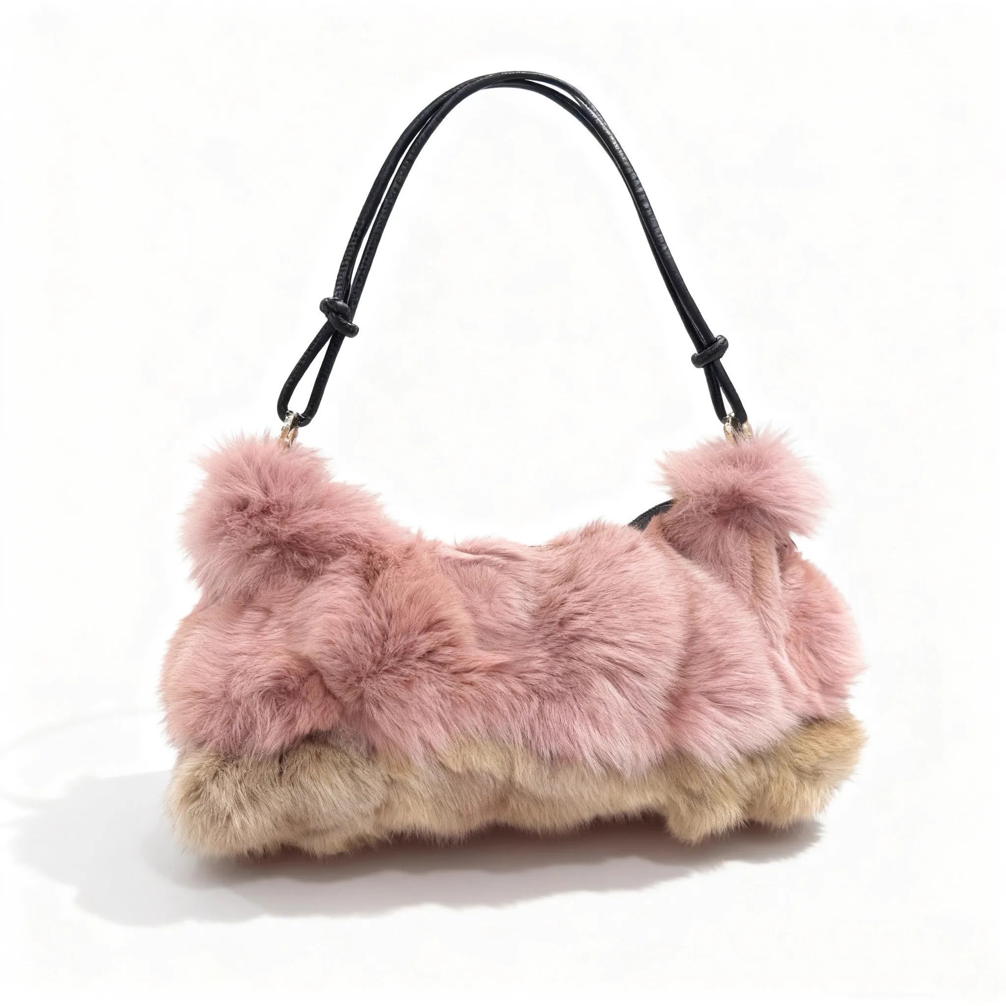 Luxury Faux Fur Color-Block Shoulder Bag – Plush Underarm Handbag with Sleek Leather Strap