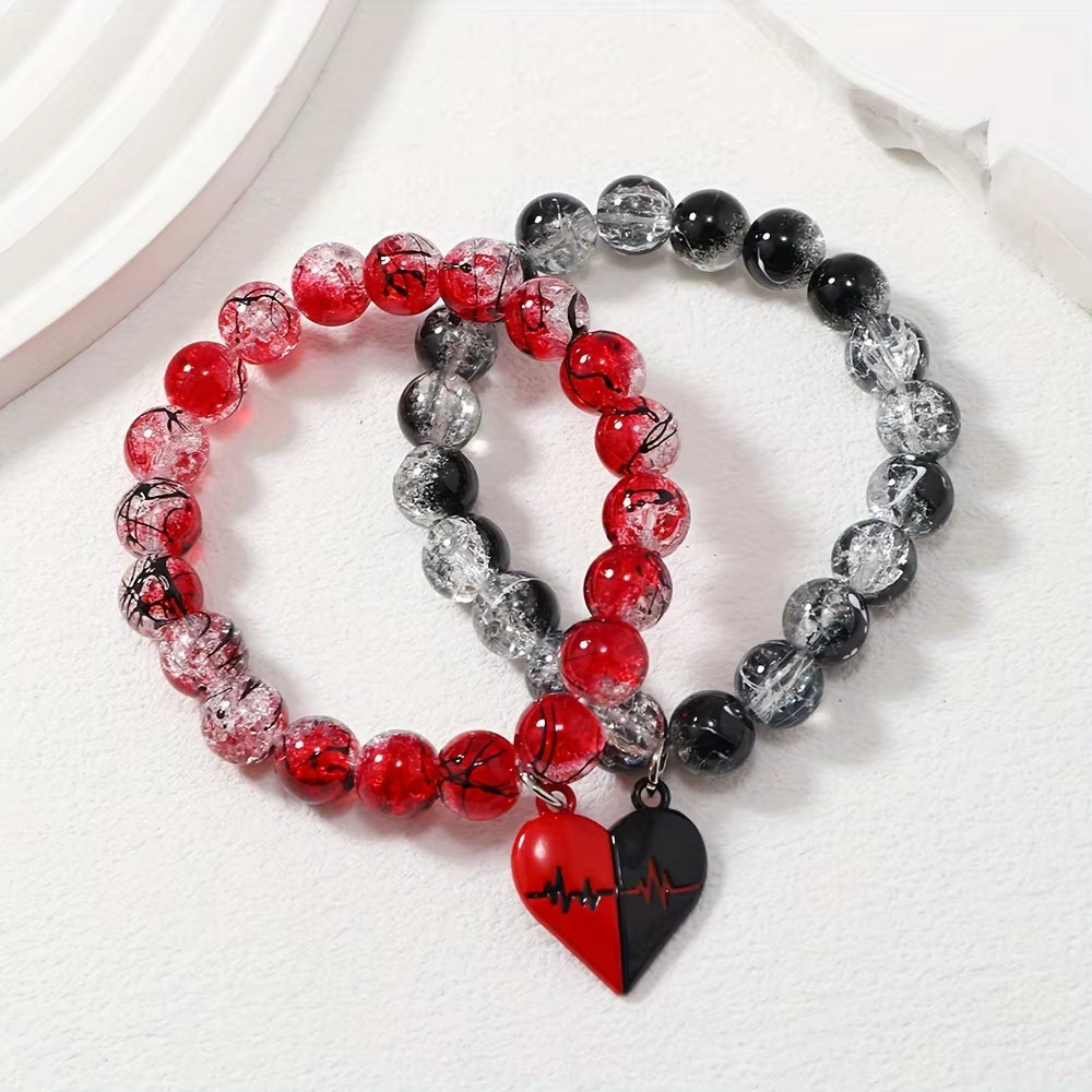 Magnetic Heartbeat Couples Distance Bracelets – 2-Piece Set