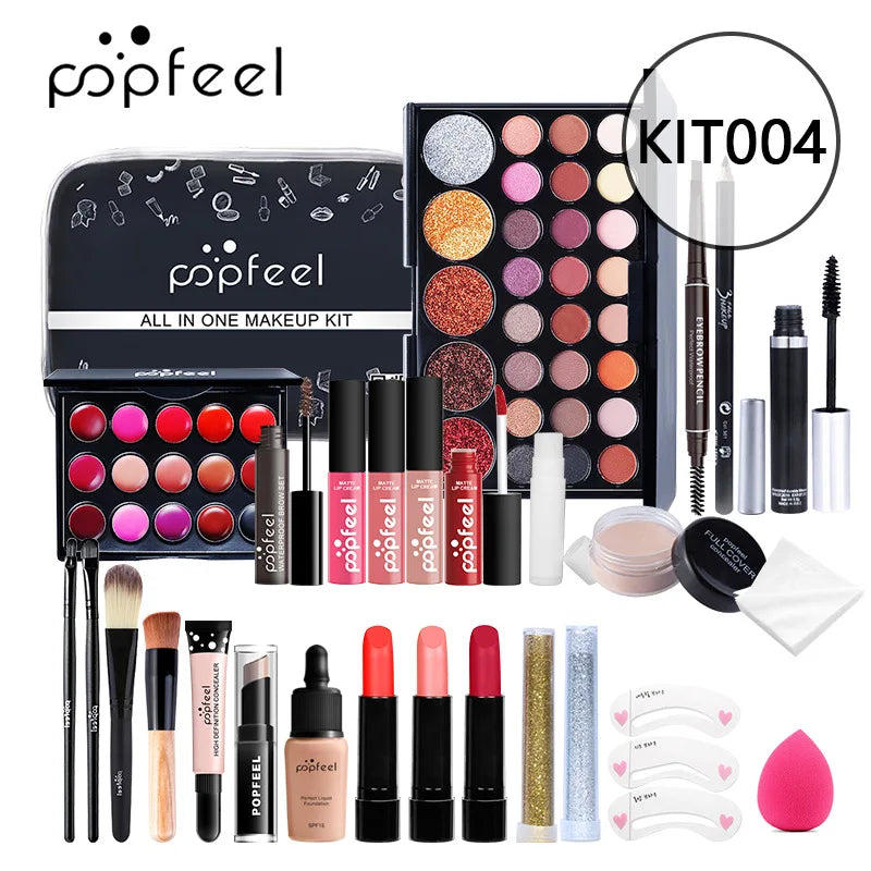 POPFEEEL All-In-One Professional Makeup Kit with Glitter Travel Case – Complete 35+ Piece Cosmetics & Brush Set for Beginners and Pros (KIT014)