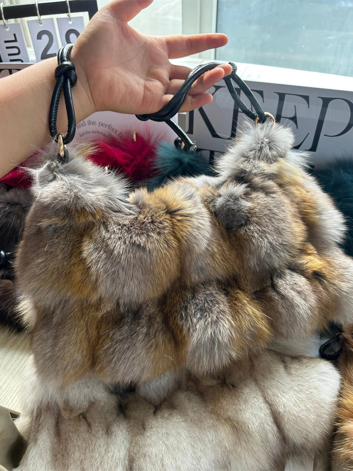 Luxury Faux Fur Color-Block Shoulder Bag – Plush Underarm Handbag with Sleek Leather Strap