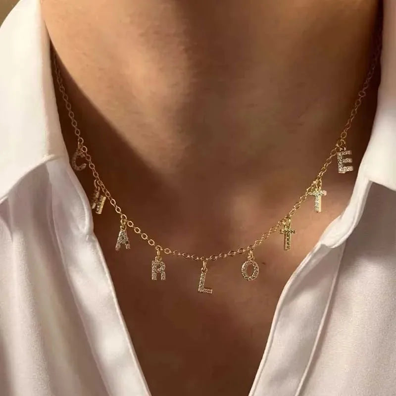 Crystal Initial Dangle Necklace – Personalized Rhinestone Alphabet Charm Choker