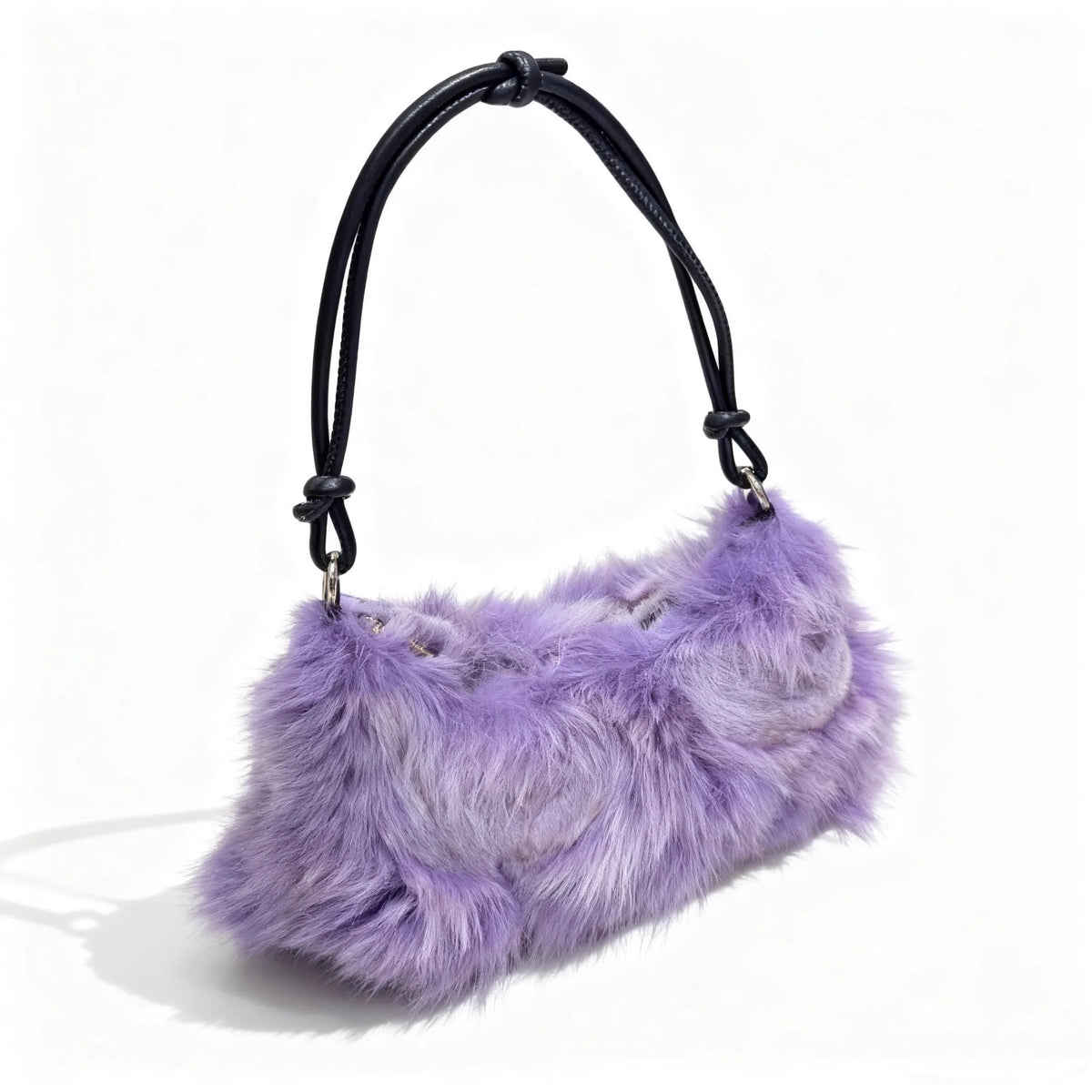 Luxury Faux Fur Color-Block Shoulder Bag – Plush Underarm Handbag with Sleek Leather Strap