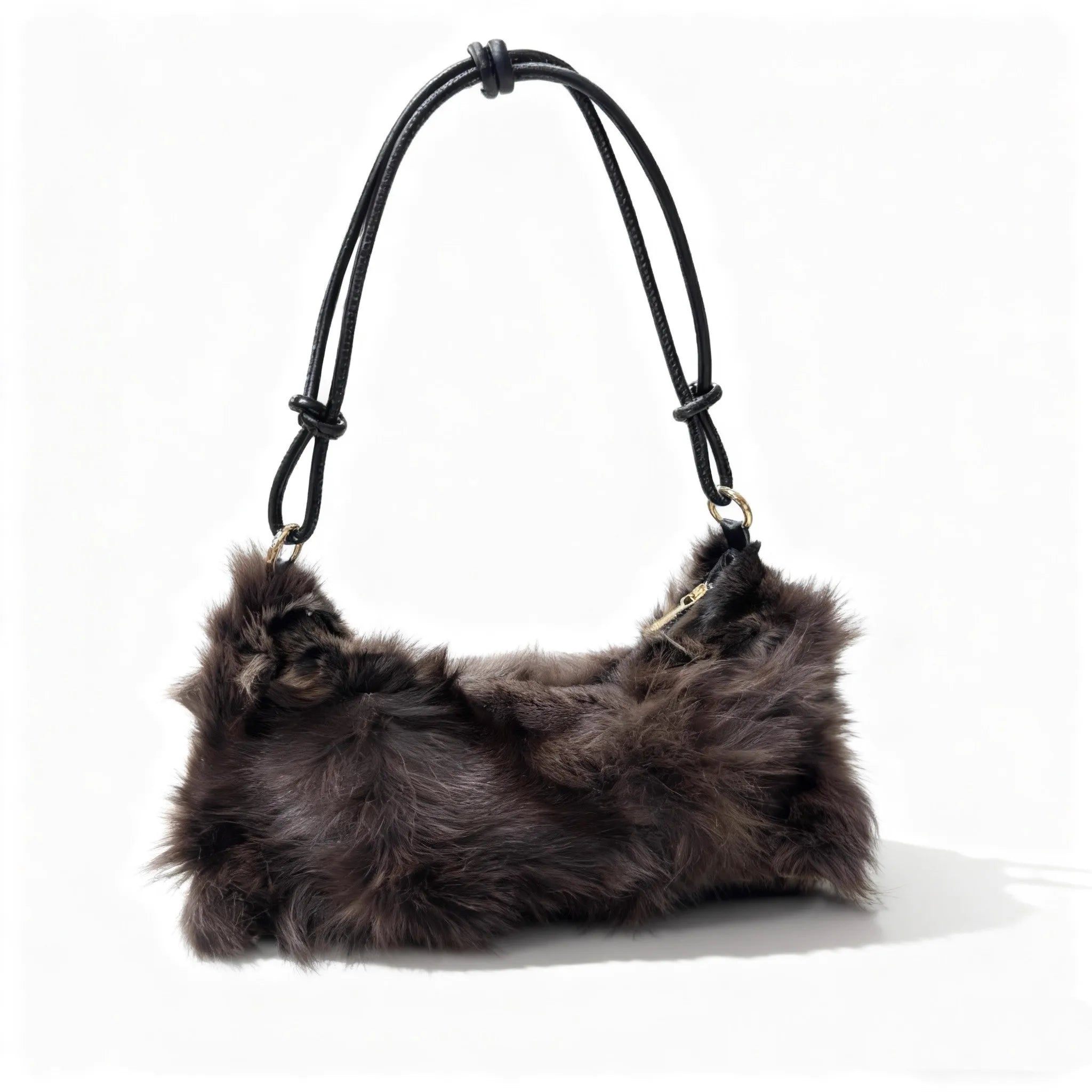 Luxury Faux Fur Color-Block Shoulder Bag – Plush Underarm Handbag with Sleek Leather Strap