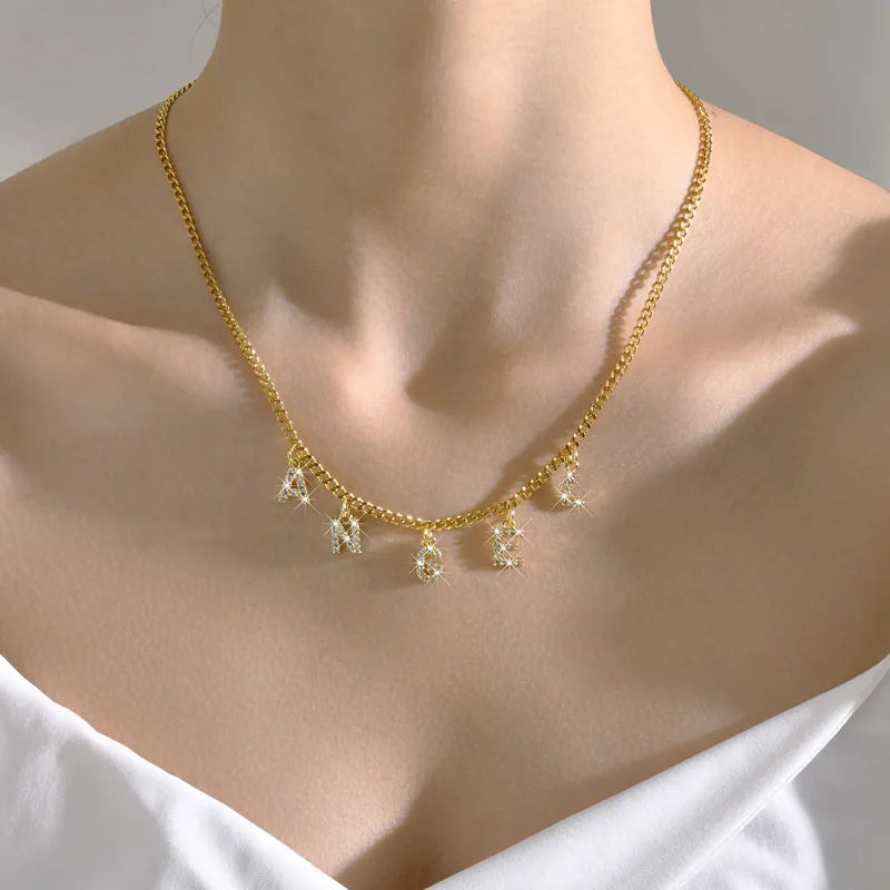 Crystal Initial Dangle Necklace – Personalized Rhinestone Alphabet Charm Choker