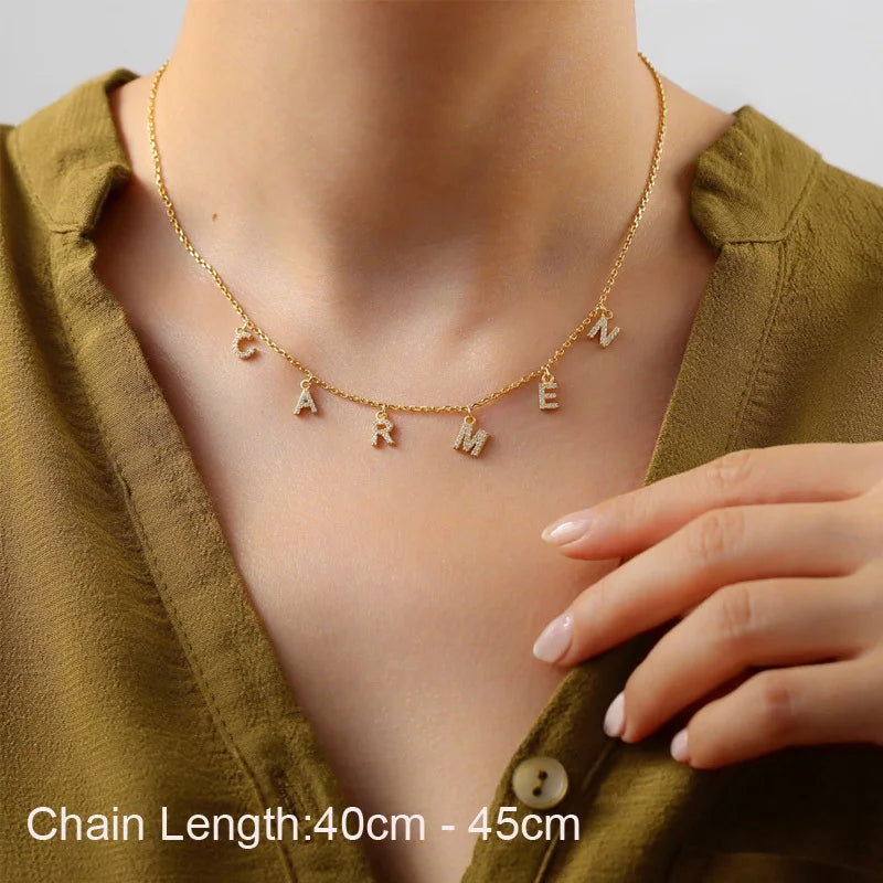 Crystal Initial Dangle Necklace – Personalized Rhinestone Alphabet Charm Choker