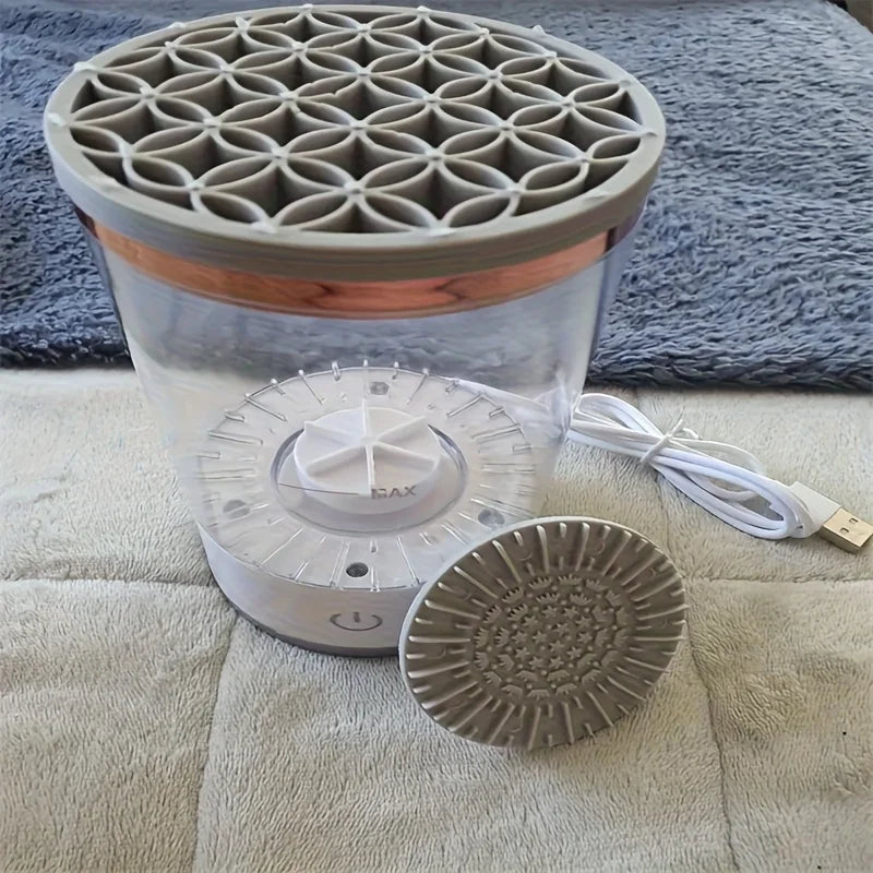 Electric Makeup Brush Cleaner & Dryer Machine – Automatic Sonic Vibration Cleaning Device with USB Charging & Multi-Brush Holder