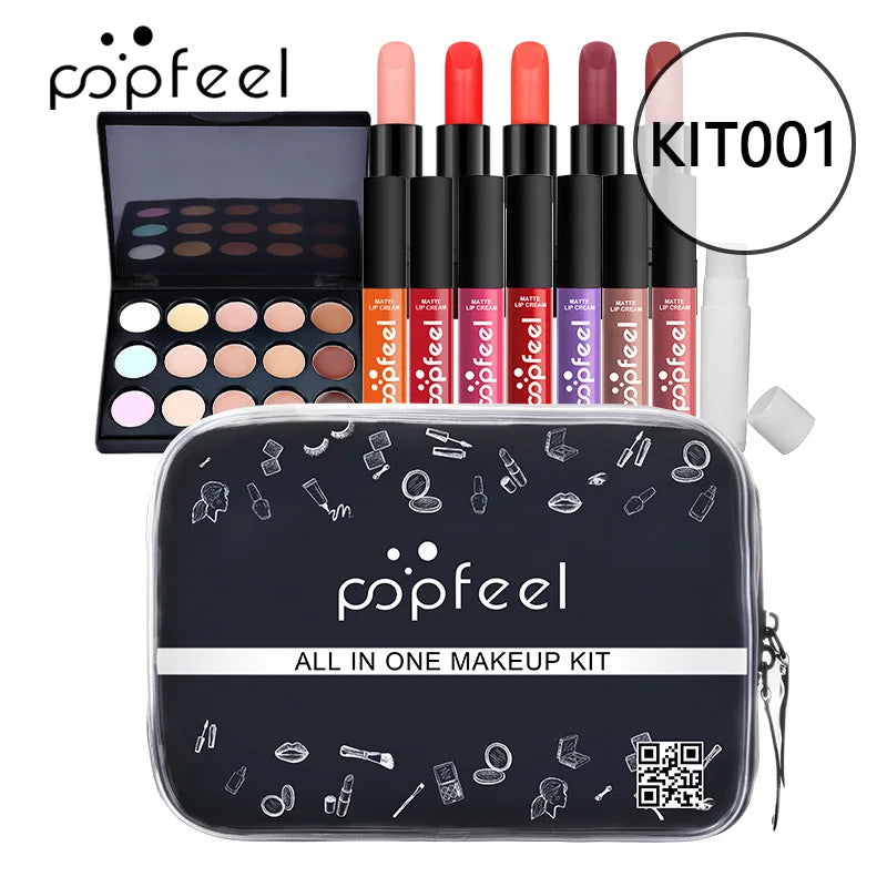 POPFEEEL All-In-One Professional Makeup Kit with Glitter Travel Case – Complete 35+ Piece Cosmetics & Brush Set for Beginners and Pros (KIT014)