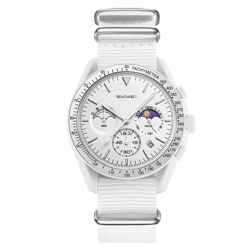SKMEI Women's Sports Chronograph Watch with Pink NATO Nylon Strap & Moon Phase Dial
