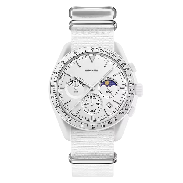 SKMEI Women's Sports Chronograph Watch with Pink NATO Nylon Strap & Moon Phase Dial