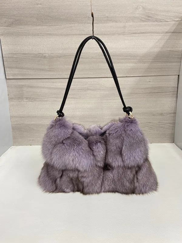 Luxury Faux Fur Color-Block Shoulder Bag – Plush Underarm Handbag with Sleek Leather Strap