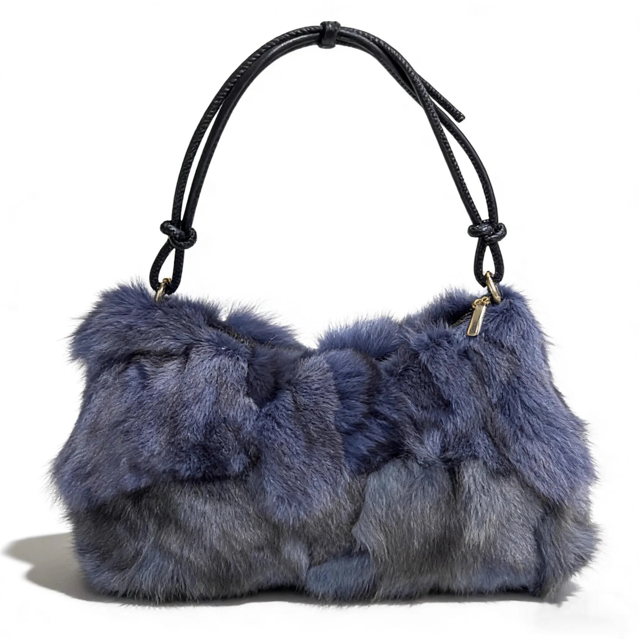 Luxury Faux Fur Color-Block Shoulder Bag – Plush Underarm Handbag with Sleek Leather Strap