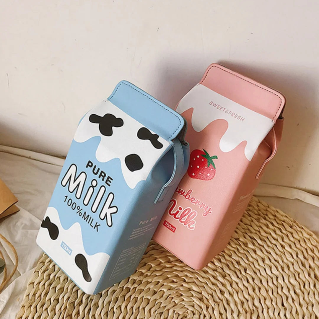 Product Title Kawaii Strawberry Milk Carton Crossbody Bag – Cute Harajuku Style PU Leather Shoulder Purse