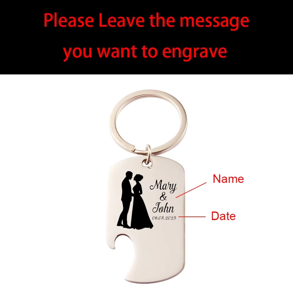 Custom Personalized Wedding Couple Keychain & Bottle Opener – Engraved Puzzle Piece Keyring Anniversary Gift