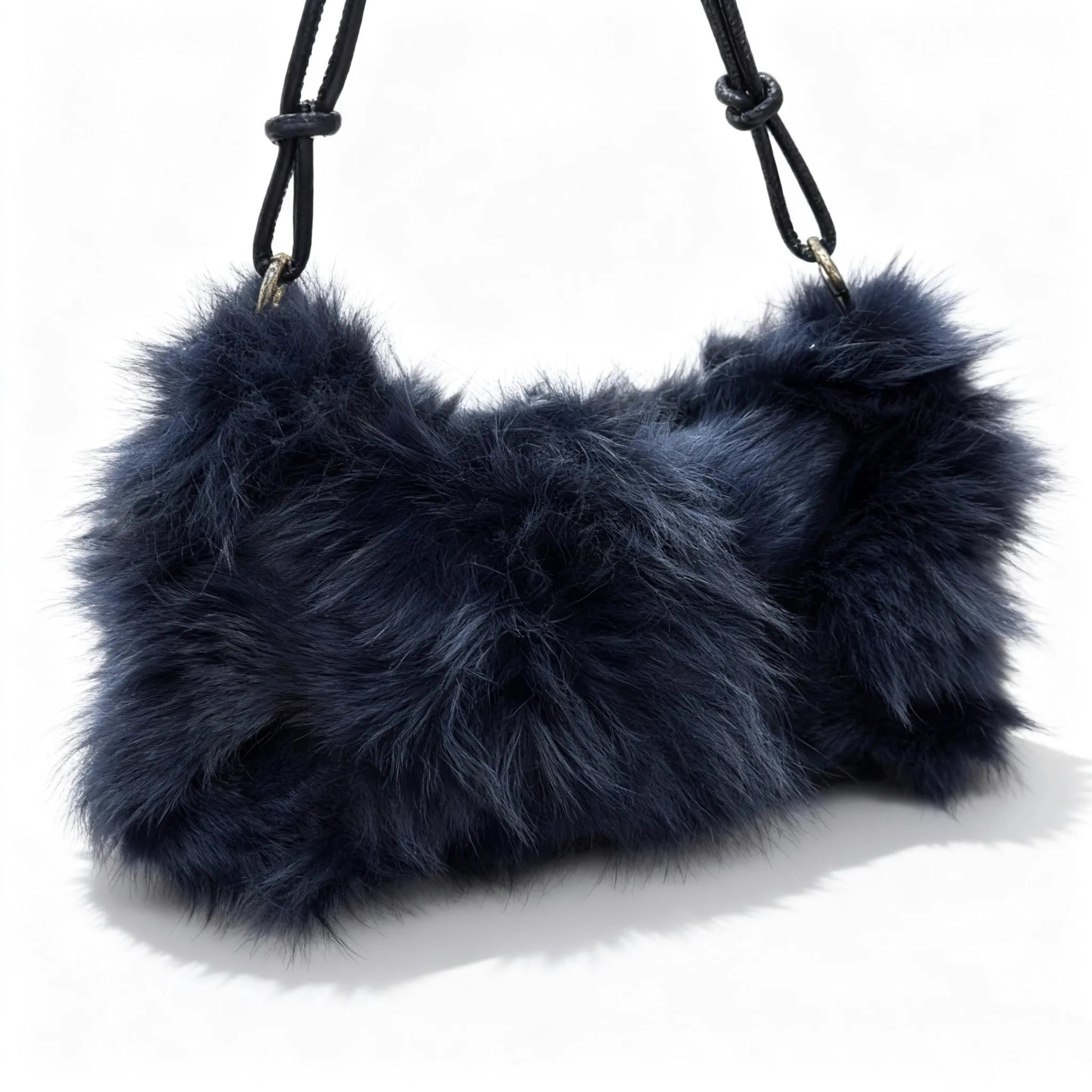 Luxury Faux Fur Color-Block Shoulder Bag – Plush Underarm Handbag with Sleek Leather Strap