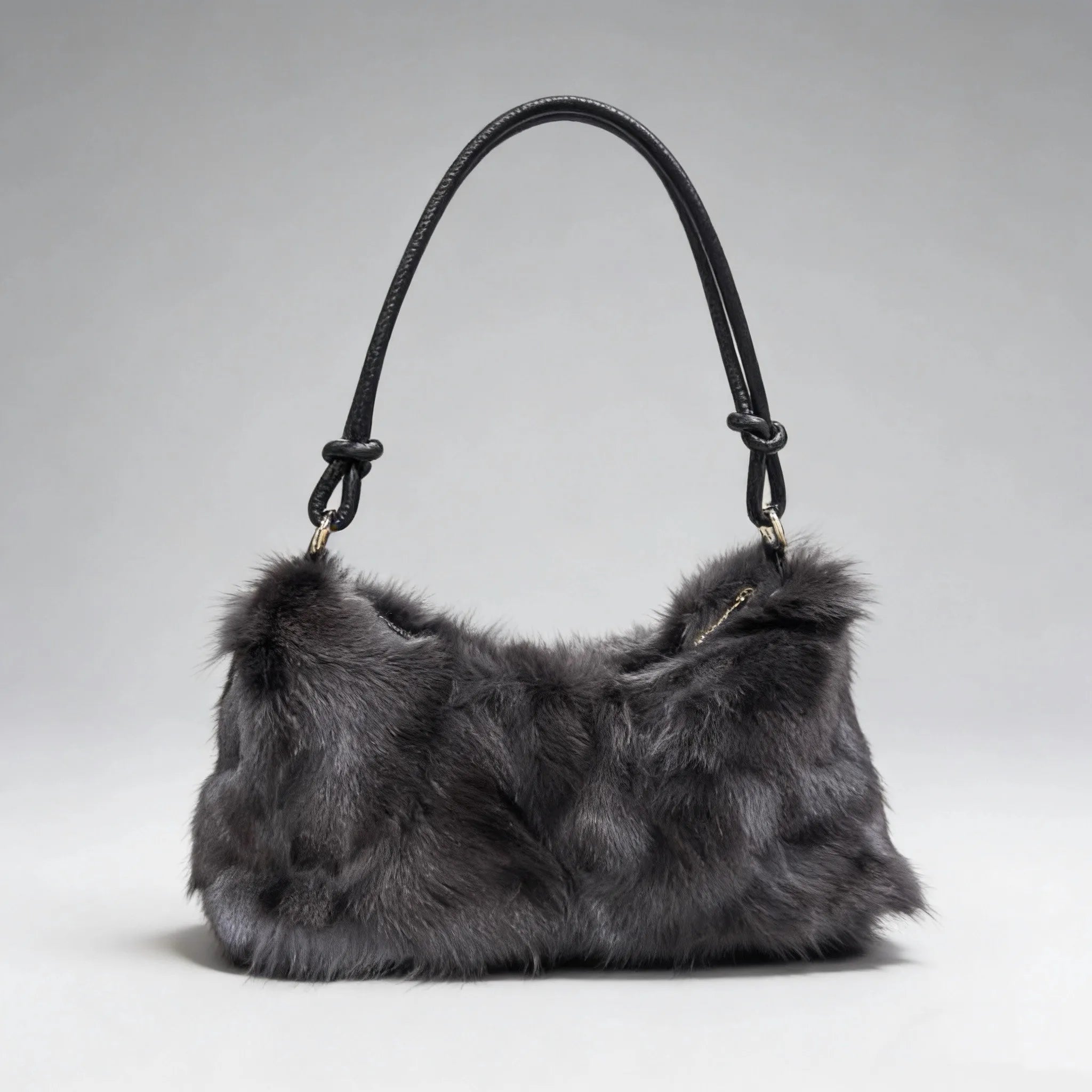 Luxury Faux Fur Color-Block Shoulder Bag – Plush Underarm Handbag with Sleek Leather Strap