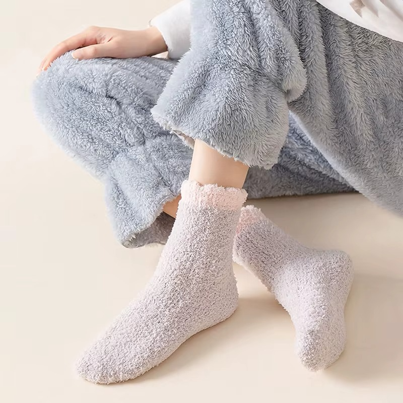 Ultra-Plush Fleece Microfiber Bed Socks – 4-Pack Cozy Warm Winter Slipper Socks with Sherpa Trim