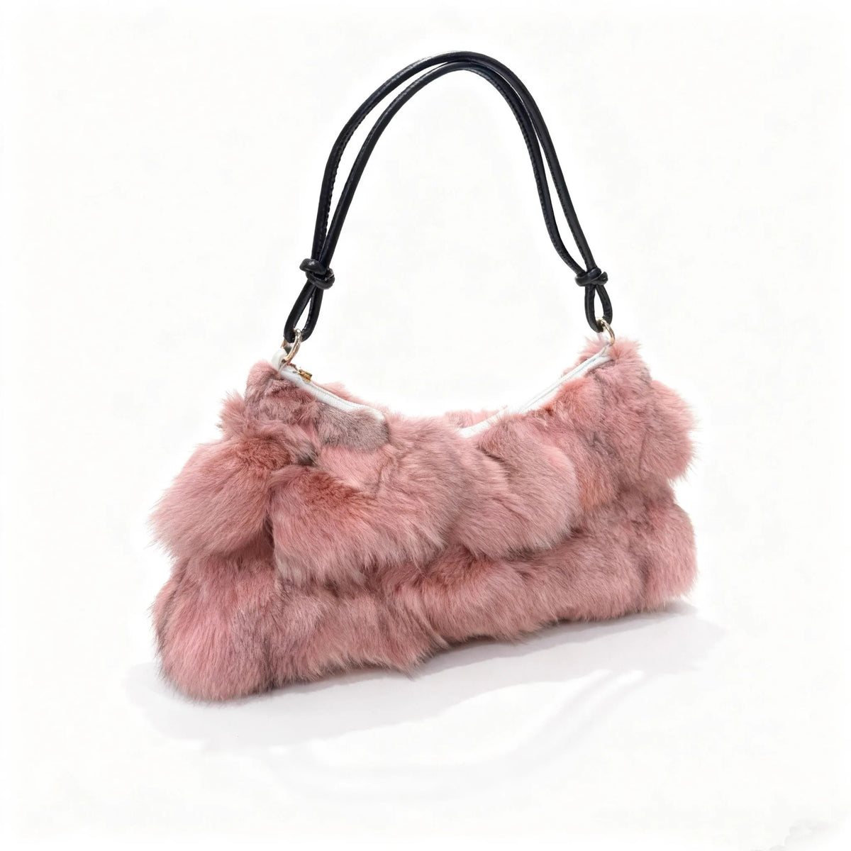 Luxury Faux Fur Color-Block Shoulder Bag – Plush Underarm Handbag with Sleek Leather Strap